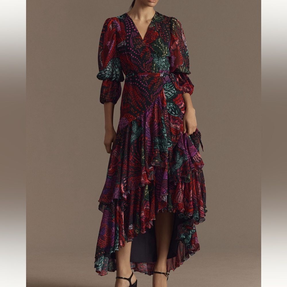 Hutch x Anthropologie Carlotta High-Low Floral Print Wrap Maxi Dress